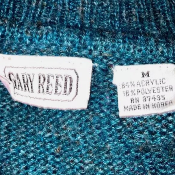 Vintage Mens Sweater Medium Gary Reed Teal Acrylic - Picture 7 of 7